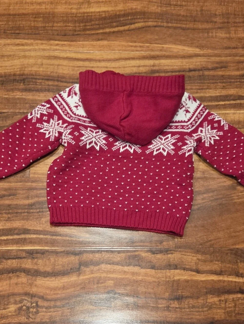 Gymboree NWT 6-12 Months Red Hooded Fair Isle Knit Sweater